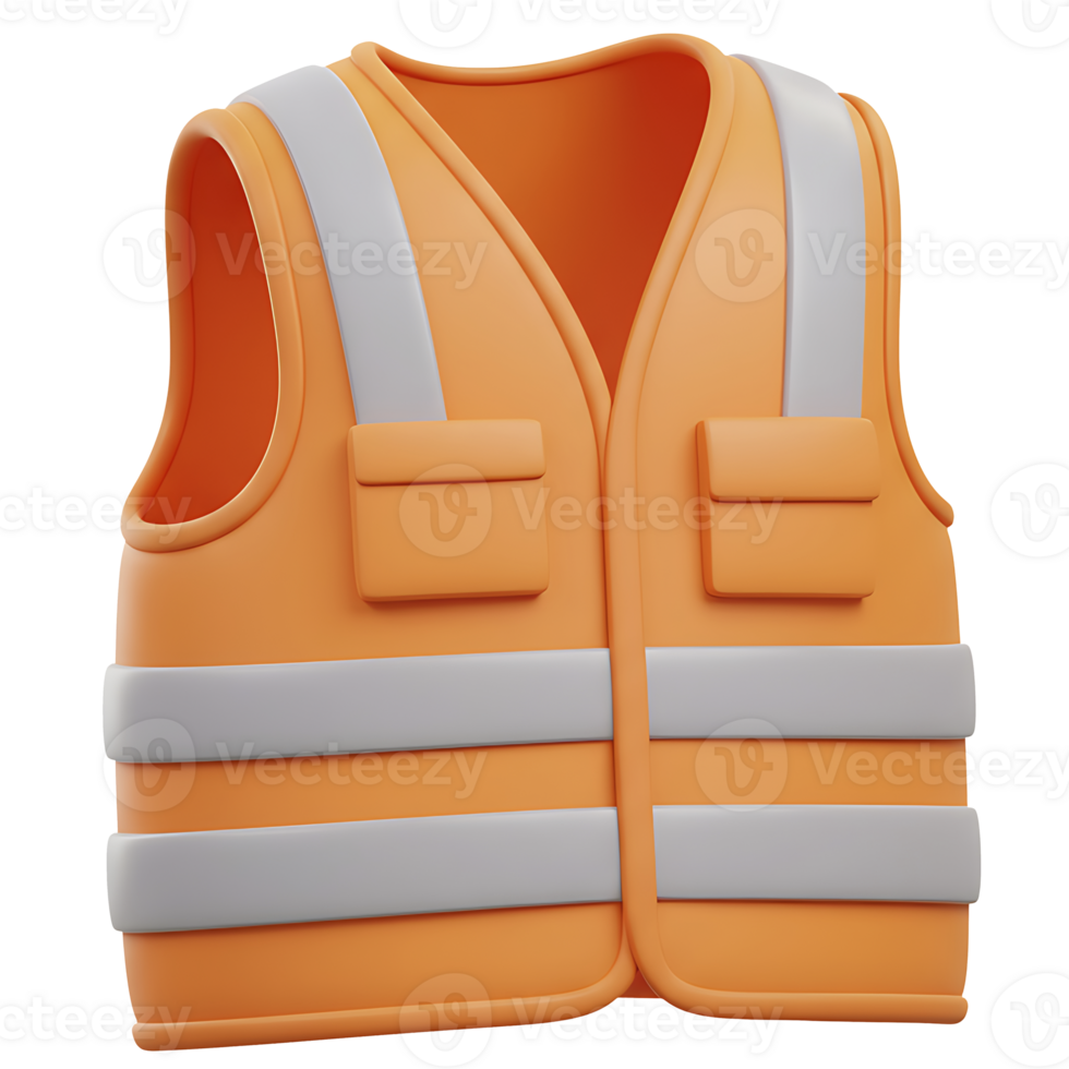 3d render of an orange construction safety vest with reflective stripes and pockets png