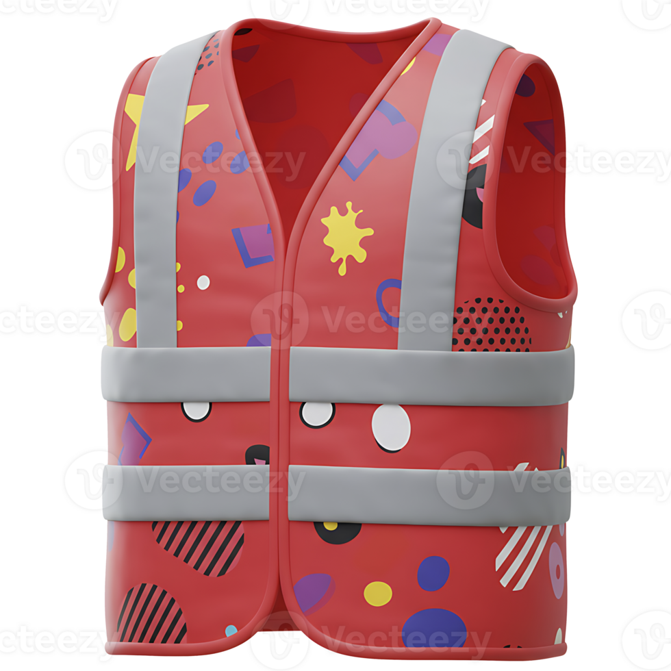 A vibrant and playful reflective safety vest with abstract patterned design png