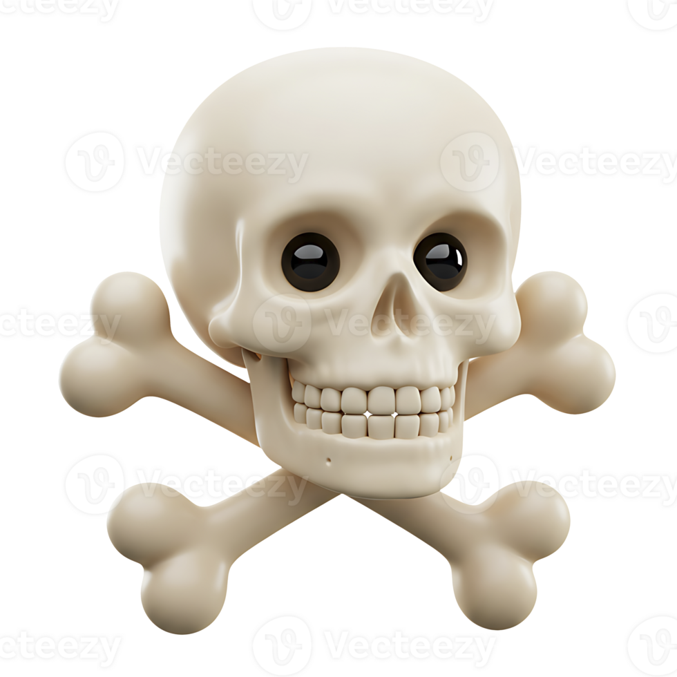 Cartoon skull with crossed bones graphic symbol of death and danger concept illustration png