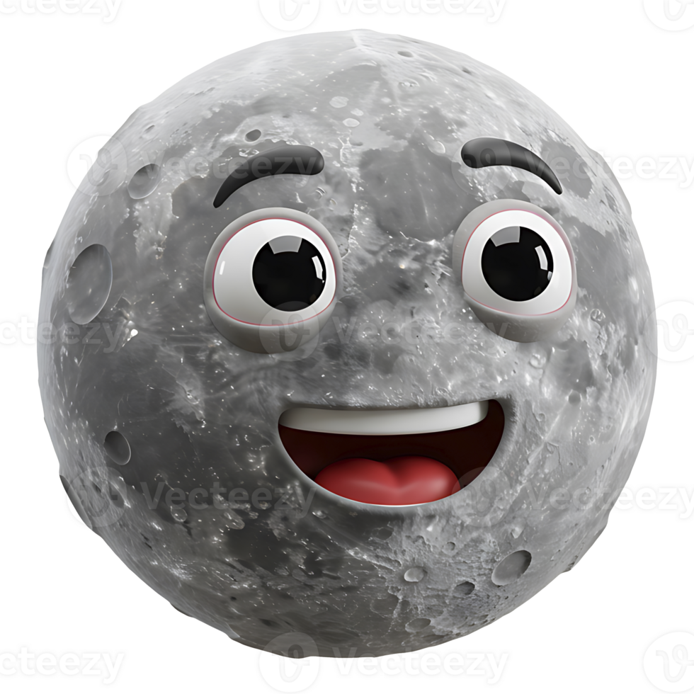 Cheerful cartoon character depicting the surface of the moon with a big smile png