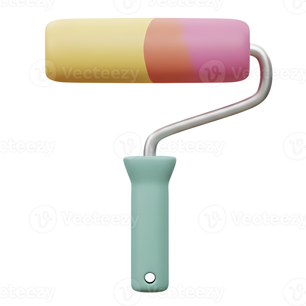 Colorful 3d render of a paint roller tool illustrating home improvement and painting png