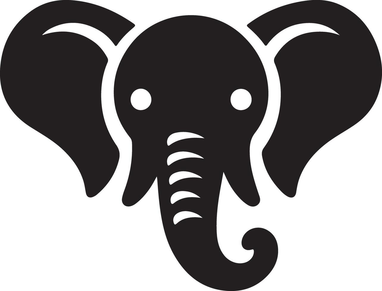 A graphic illustration of an elephant head in black and white with large ears vector