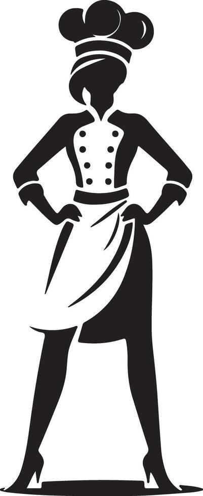 Silhouette of a woman chef in uniform with hands on hips against a white background vector