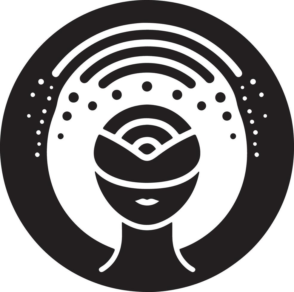 Abstract black and white illustration of a figure with lines and dots in a circle vector