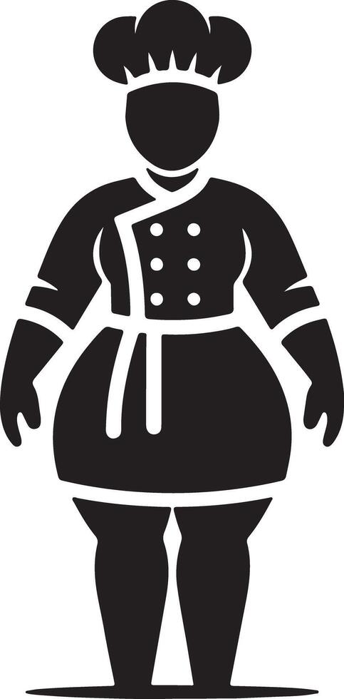 Silhouette illustration of a female chef in uniform with a toque on a white background vector