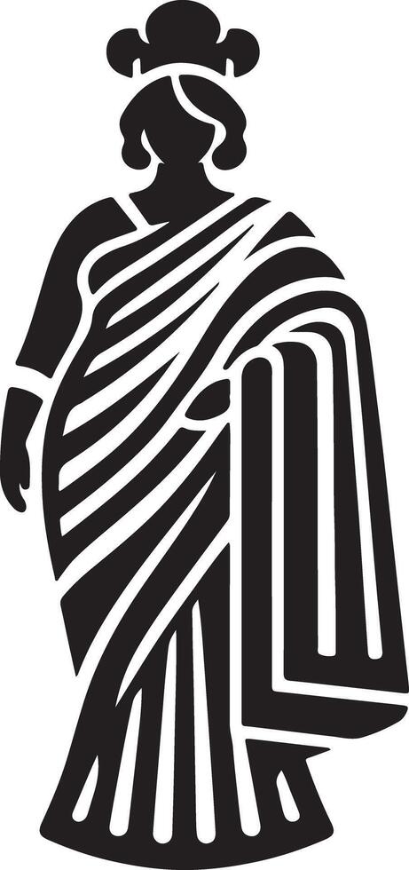 An illustration of a woman wearing a saree with a decorative hair piece on white vector