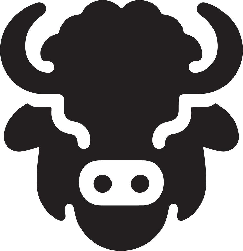 A stylized dark silhouette of a cow's head with horns and a white background art vector