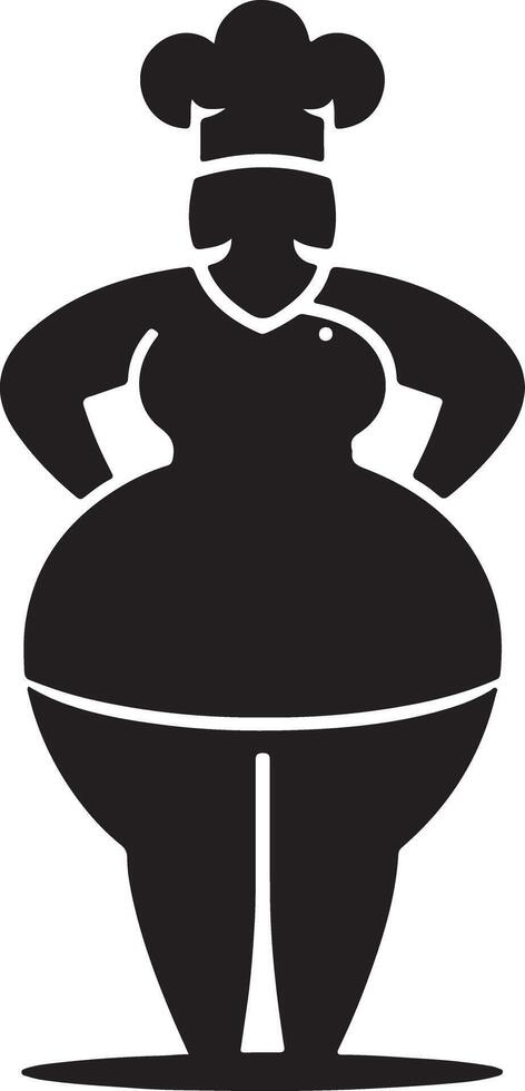Silhouette of a female chef with hands on hips wearing a chef hat on white background vector