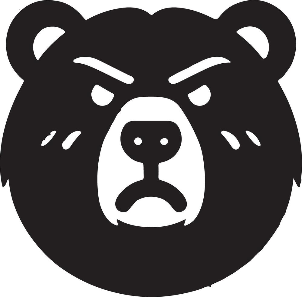 stylized black bear head with an angry expression on white background design vector
