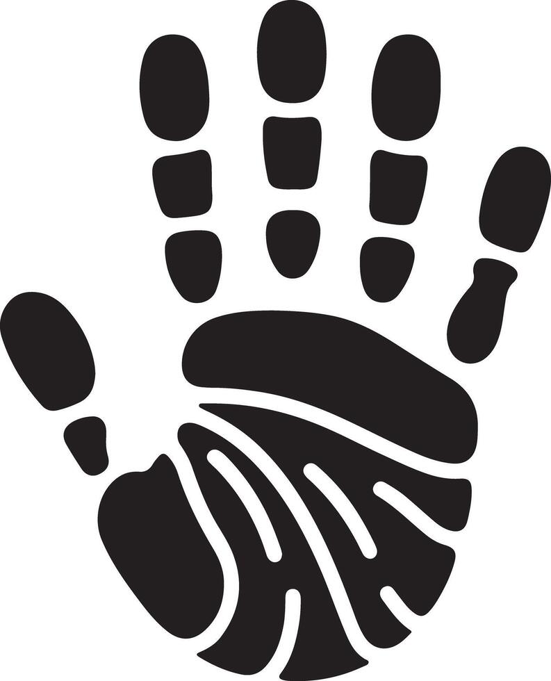 A black and white illustration of a handprint with curved lines inside the palm on a white background vector