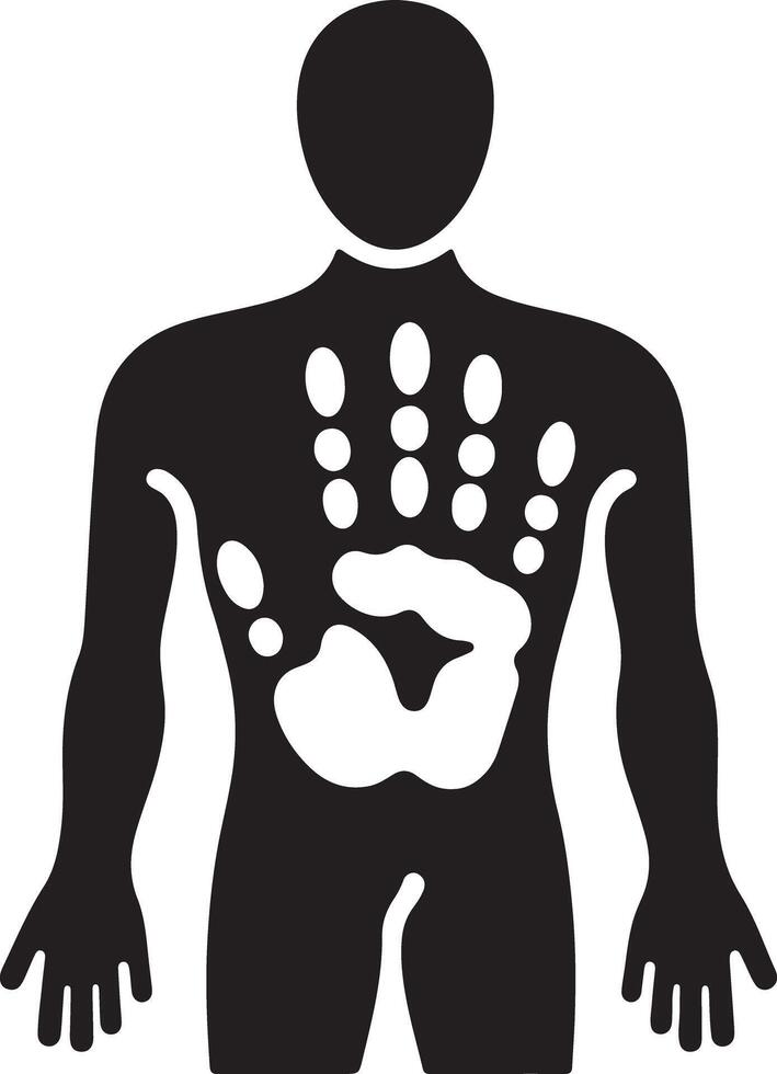 Black silhouette of a person with white handprint and spots on the body in a image vector