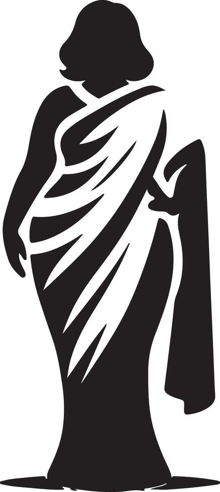 Silhouette of a woman in traditional indian saree dress standing gracefully in black and white art vector