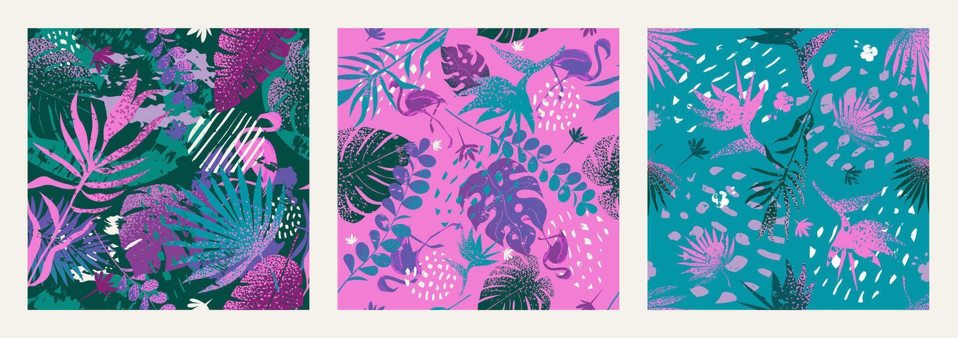 A set of tropical seamless patterns. Suitable for wrapping paper, fabric, wallpaper, covers, interior. vector