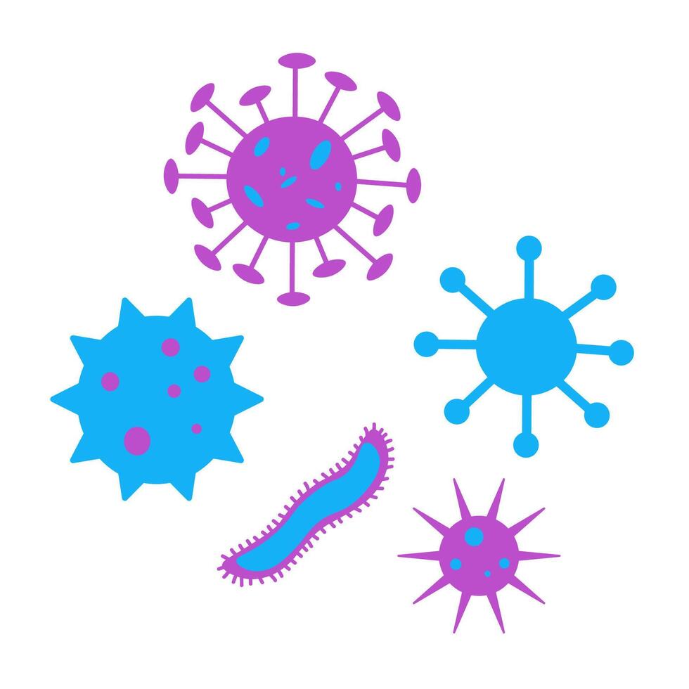 Bacteria microbes virus illustration on isolated background. Viral infection flu microorganism in flat style. Diseases under microscope, epidemic, cell. Medical design for sign, print, card vector