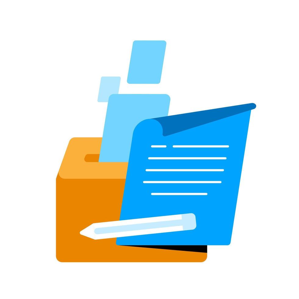 Feedback suggestion box illustration. Flat design of comment box with note paper and pen. giving opinion, review, suggestion. for UI, customer service, survey form, testimonial section, and feedback vector