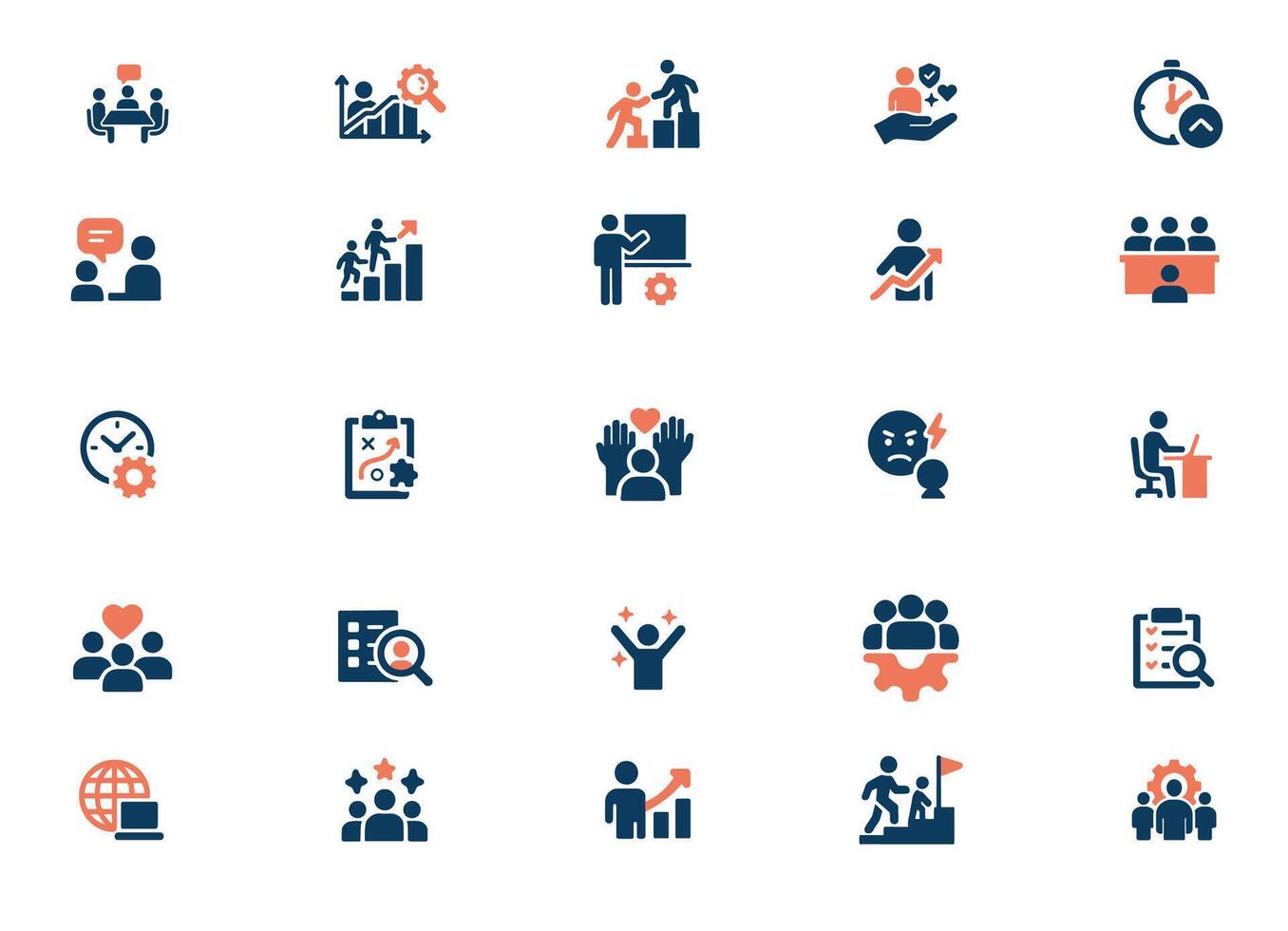 A Collection of Twenty Five Flat Solid Icons for Human Resources - Teamwork, Recruitment, Training, and More vector