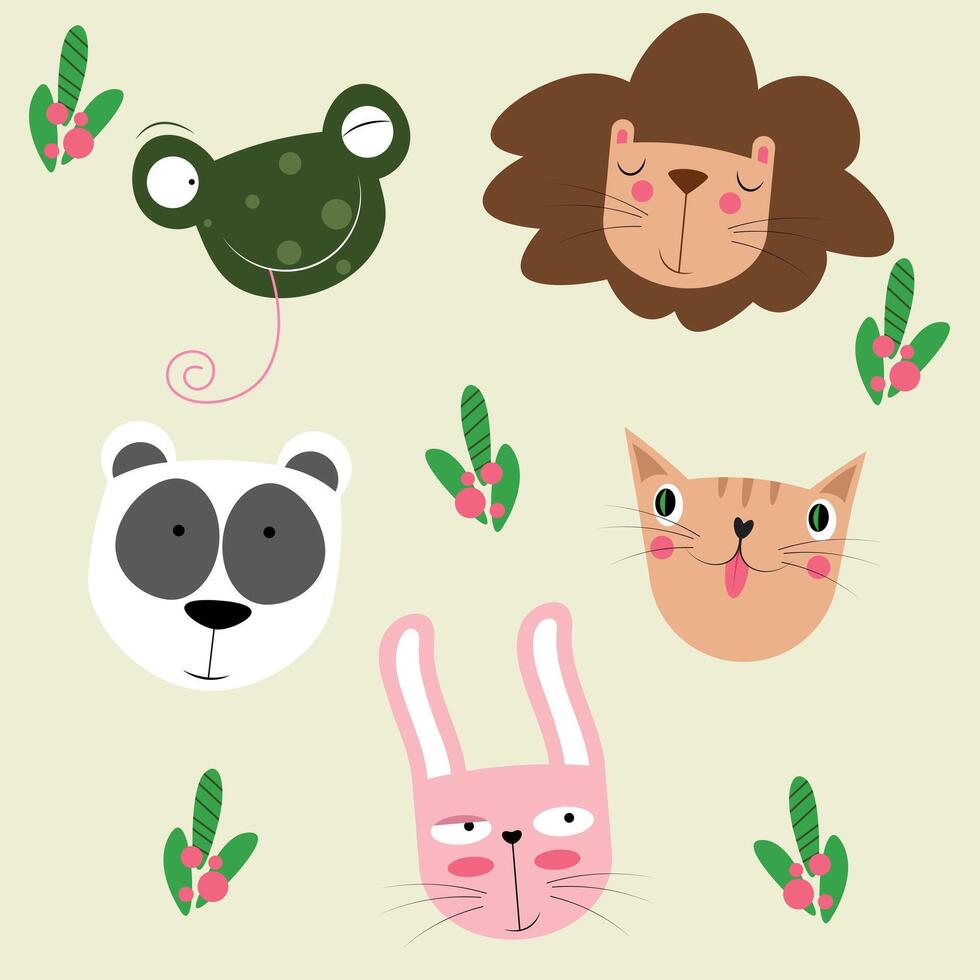 Funny and cute cartoon animals and reptiles for kids vector