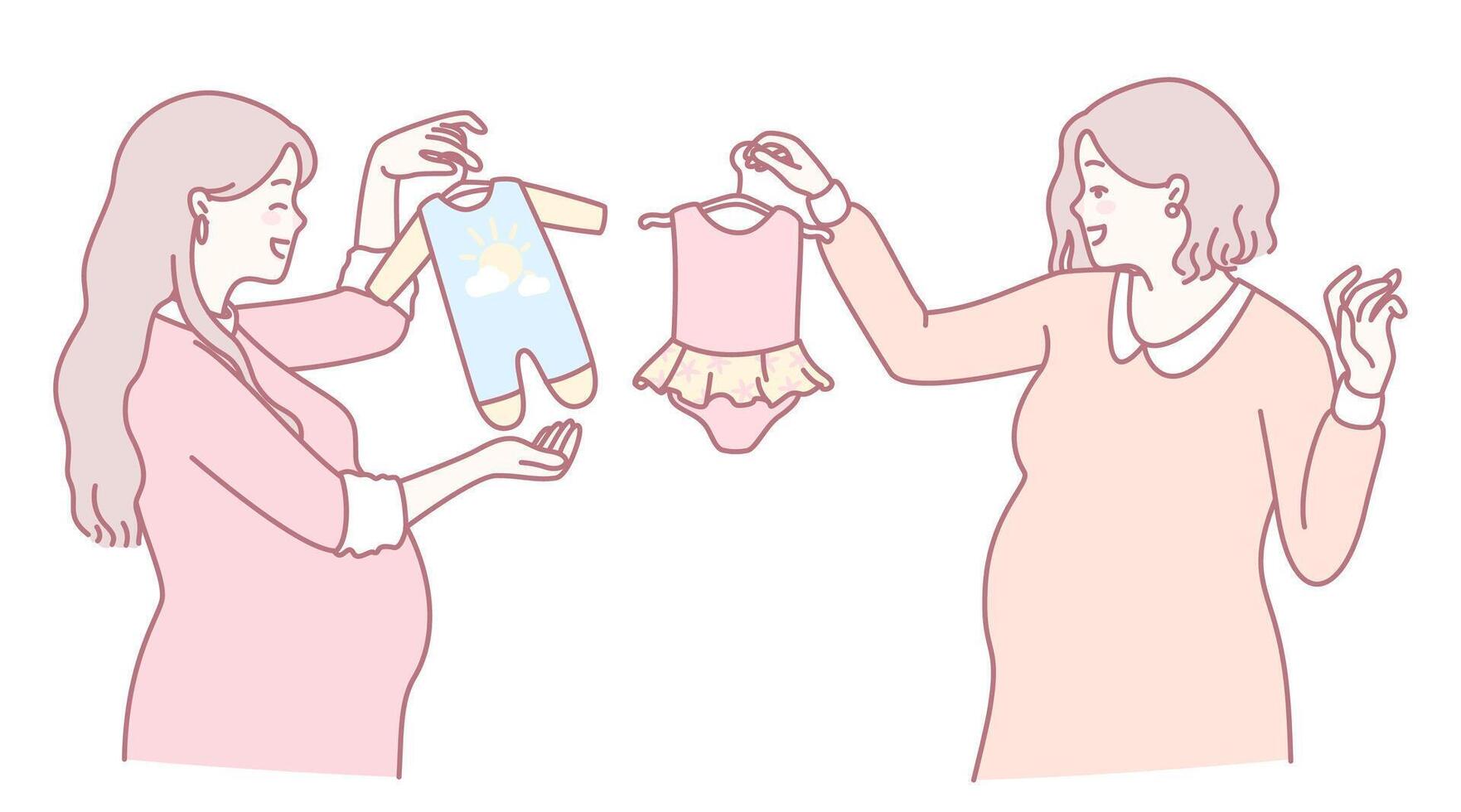 Expecting Mothers Enthusiastically Shopping for Adorable Baby Clothes and Accessories vector
