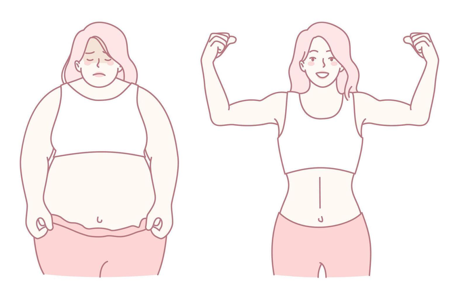Transformation to a healthier state requires dedication, exercise, and proper nutrition vector