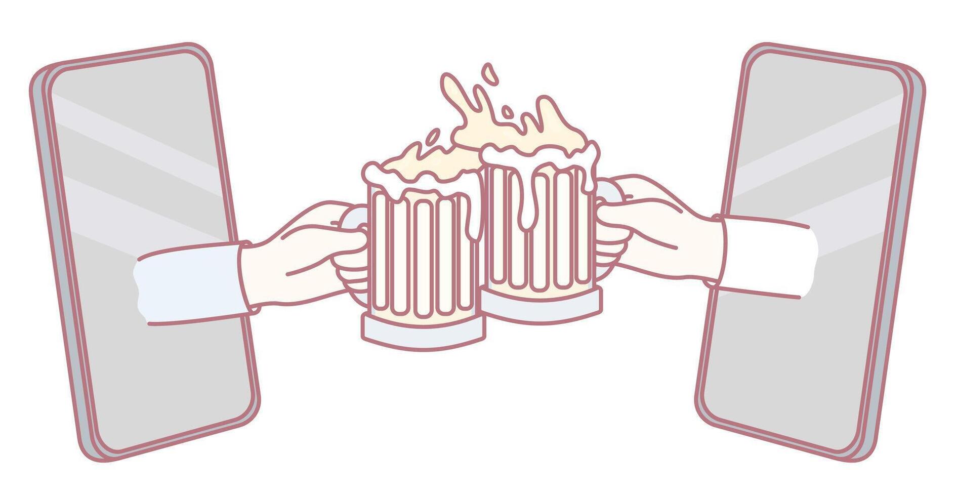 Engage in a Virtual Toast with Beer Mugs while connecting over Screens and Sharing Cheers vector
