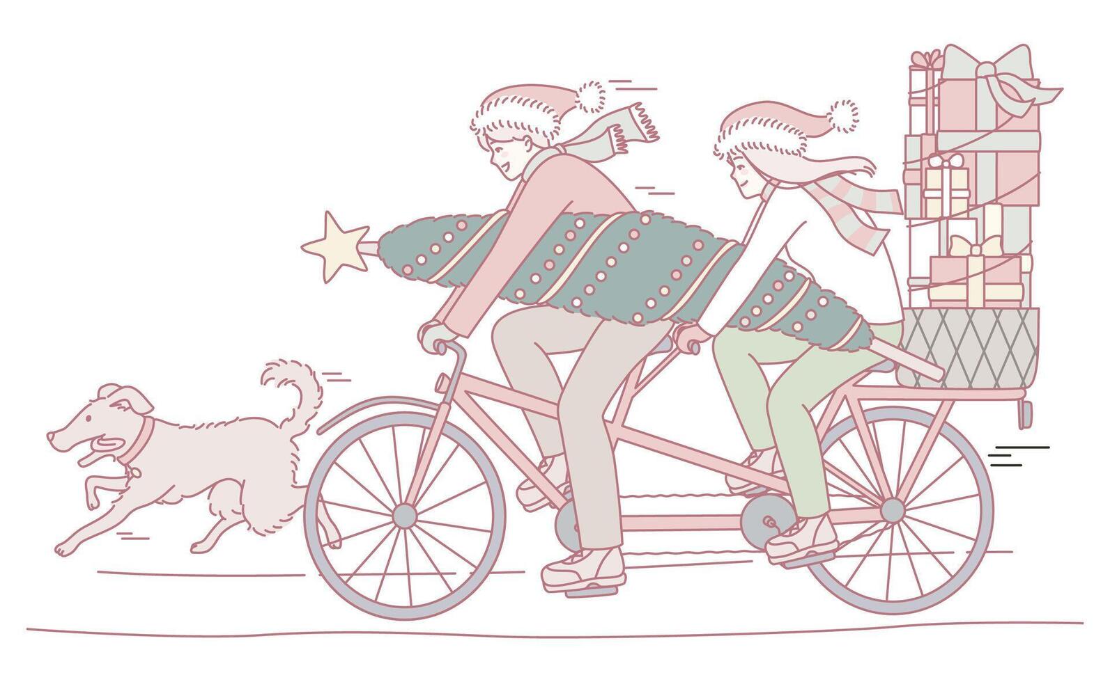 A Festive Bicycle Duo Joyfully Delivering Holiday Cheer and Happiness to Everyone Around vector