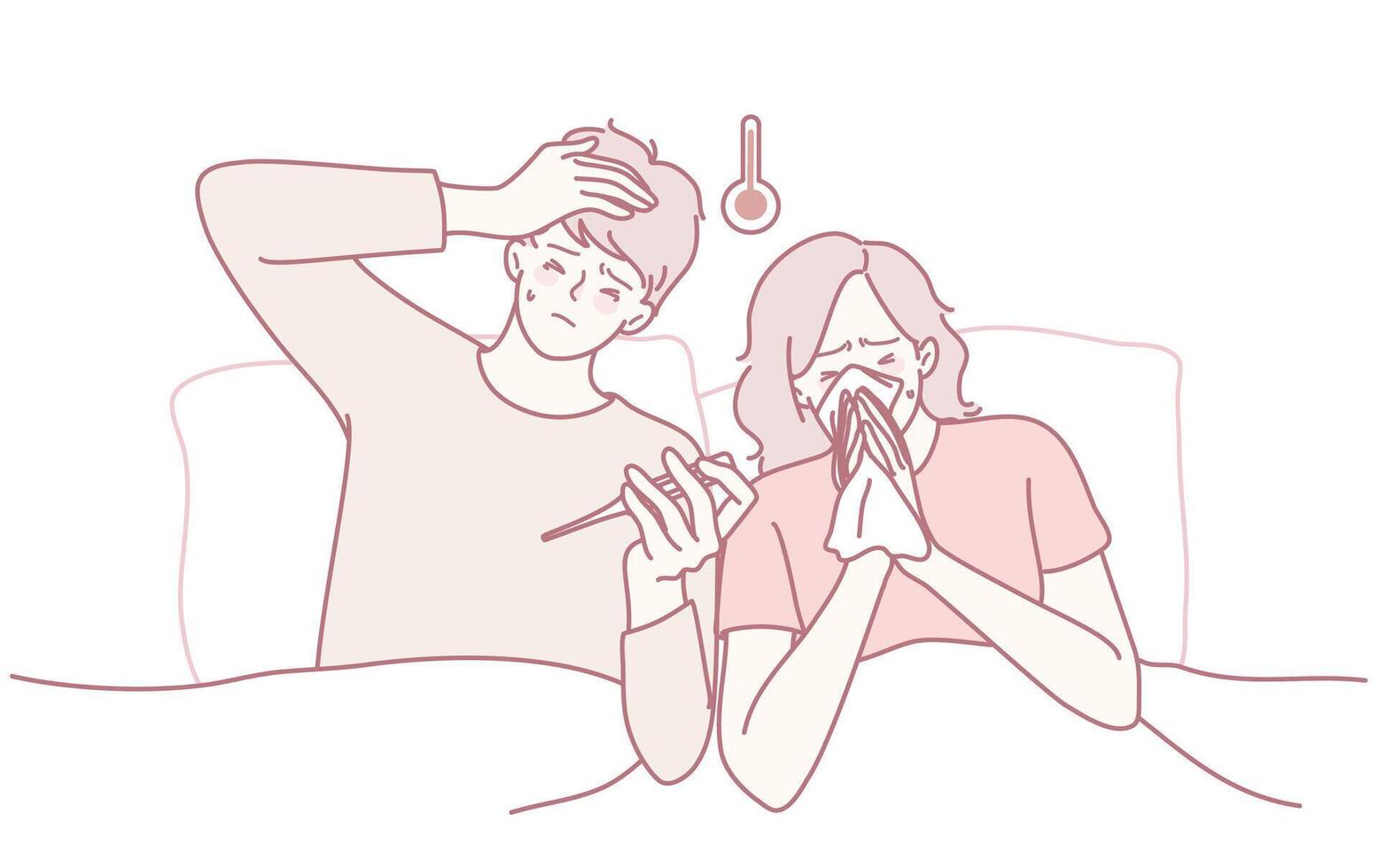 A Couple Resting Together While Feeling Unwell and Supporting Each Other with Love and Care vector