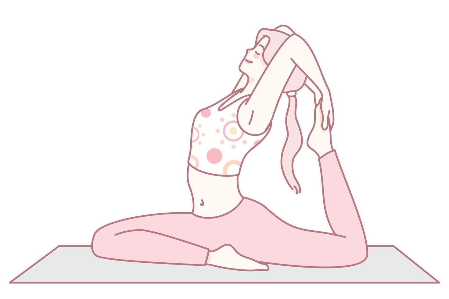 A woman is practicing yoga in a calming and relaxing pose while positioned on her mat vector