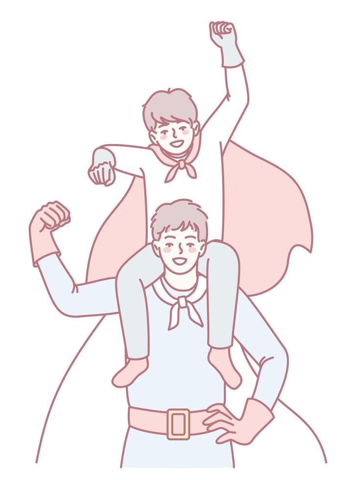 The Superhero Duo An Exciting Adventure of a Father and Child TeamUp in Action vector