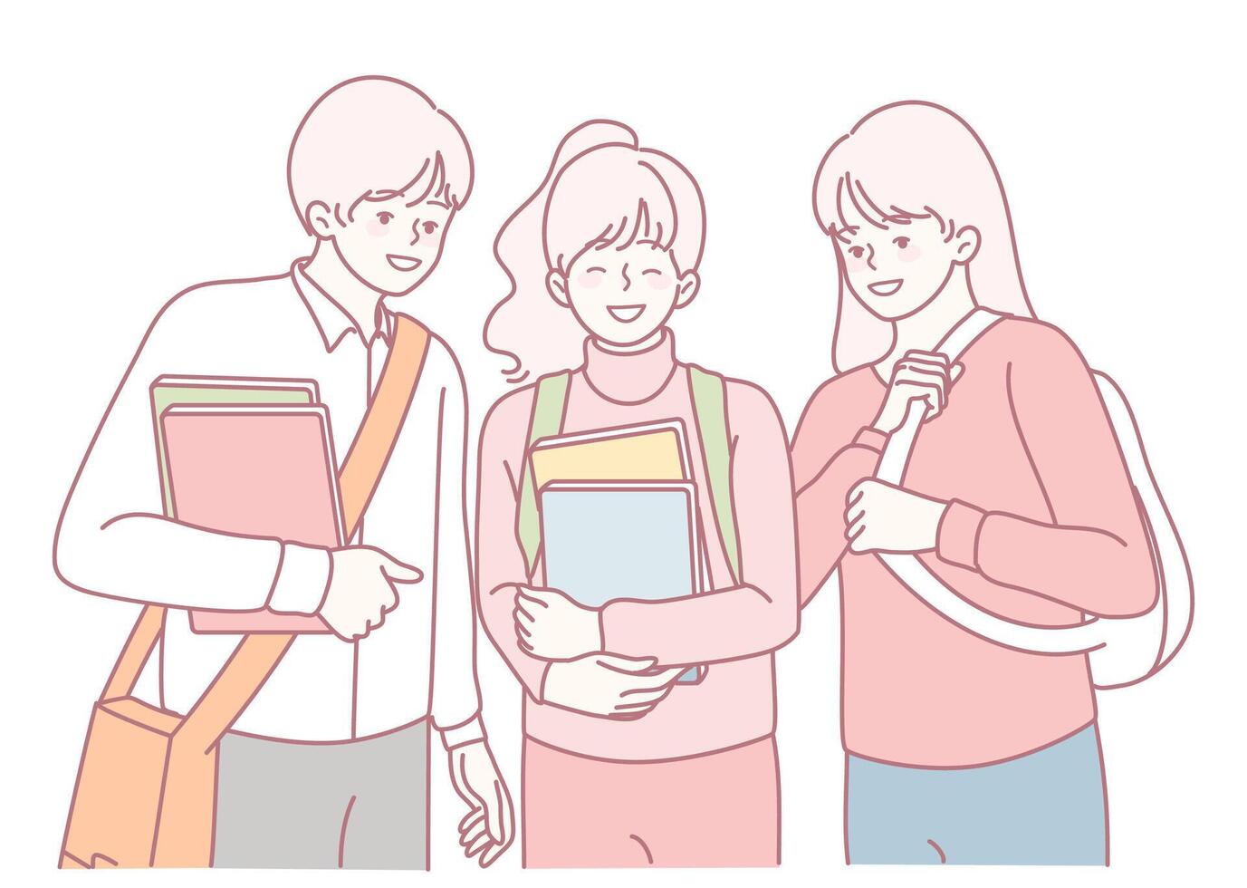 Diverse college students are having a friendly conversation on campus, sharing ideas vector