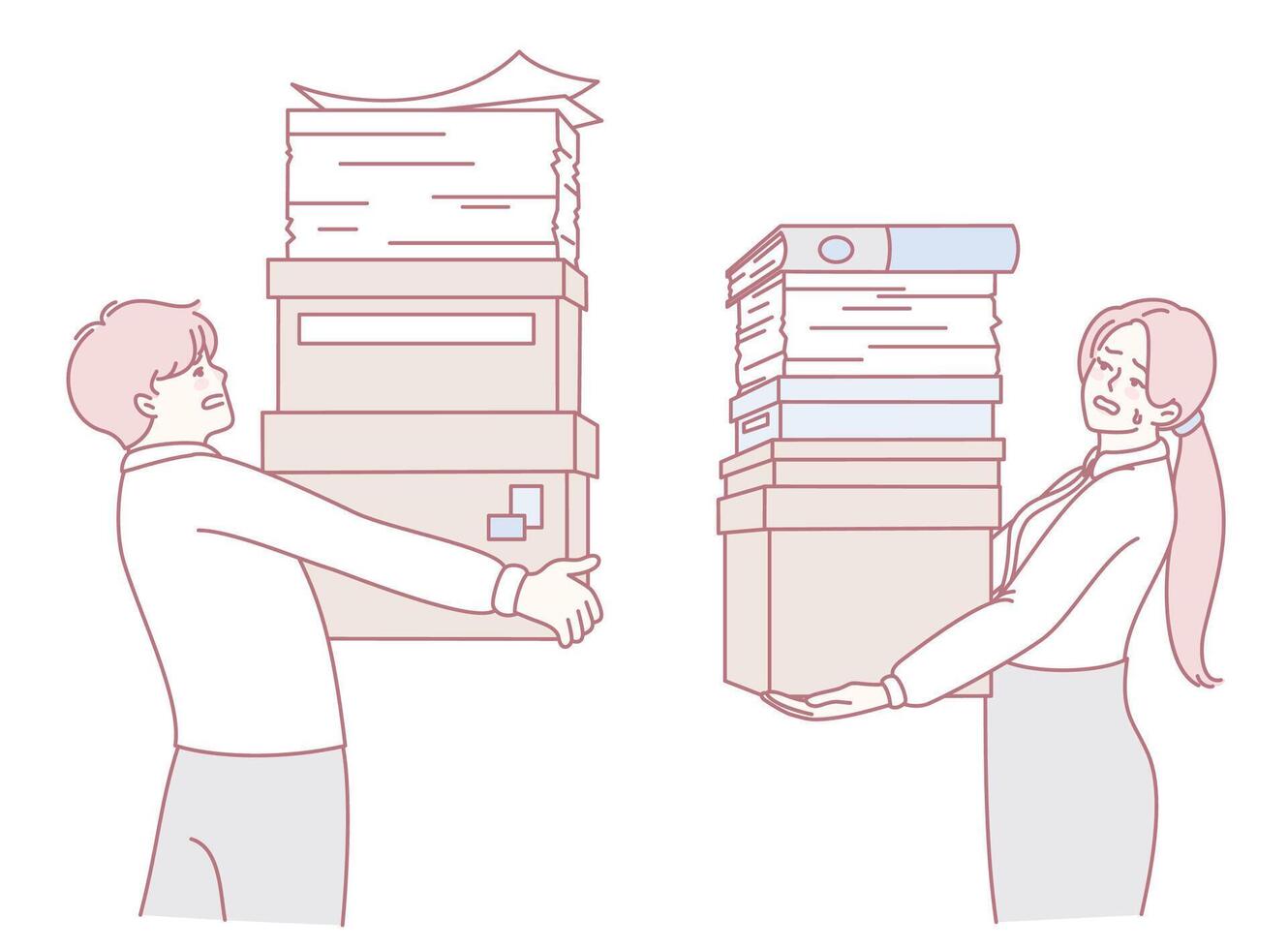 Office Workers Skillfully Handling Various Document Stacks and Paperwork Efficiently vector