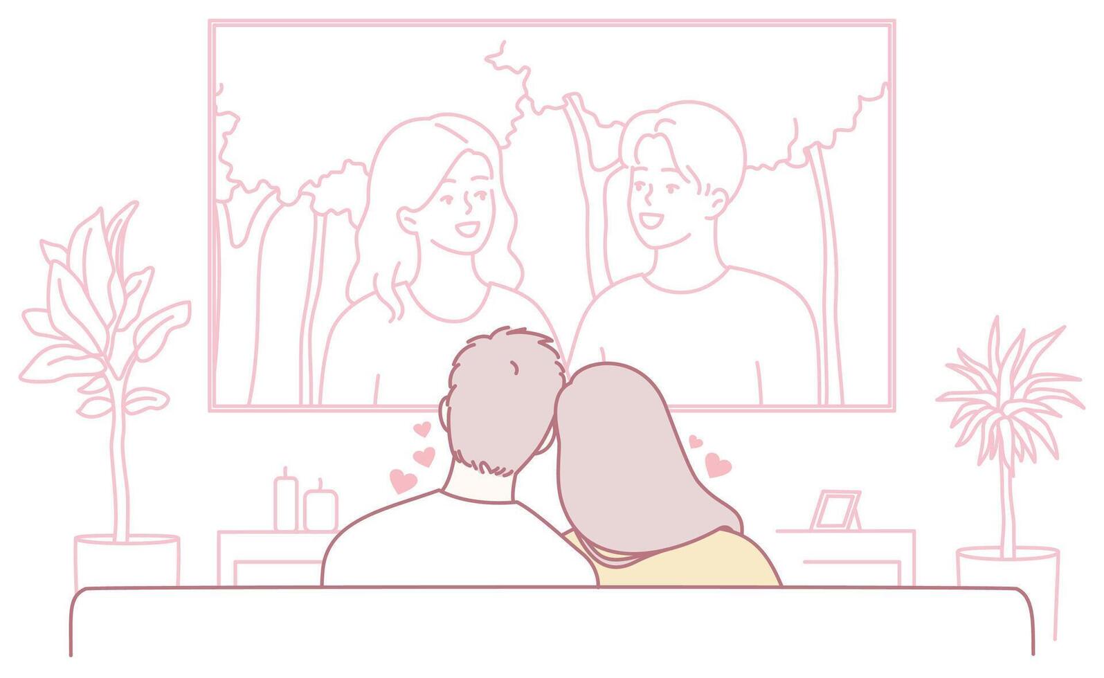 A Couple Enjoying a Cozy Movie Night Together on Their Comfortable, Relaxing Sofa vector