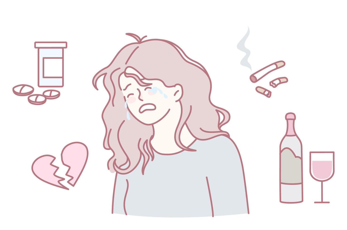 Exploring the Struggles with Heartbreak and Addiction A Deeply Creative and Engaging Illustration vector
