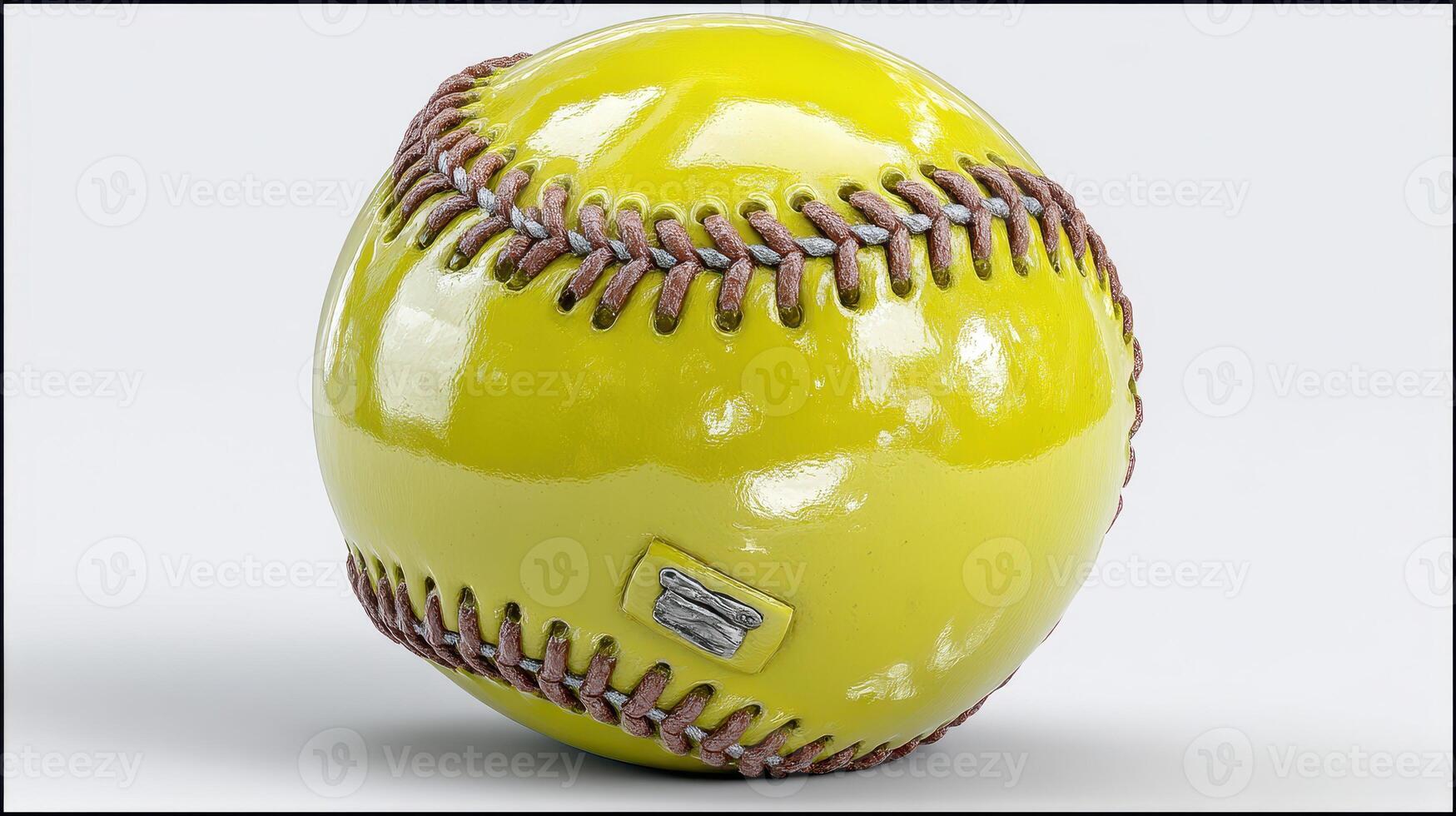 Bright yellow softball resting on a simple background showcasing its unique texture and design photo
