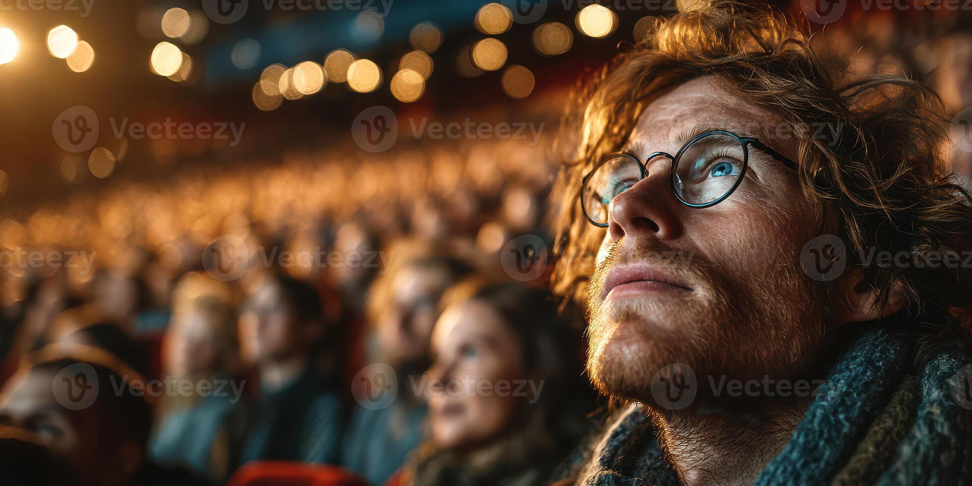 Audience captivated by performance in theater during evening event photo