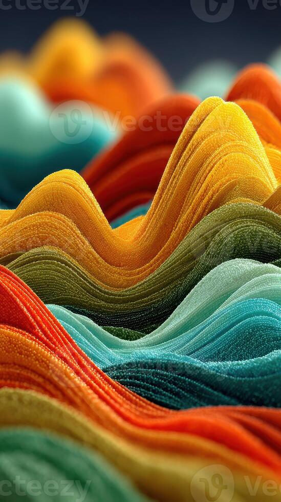 Colorful waves of fabric create an intricate and vibrant texture in a creative display of materials at an art venue photo