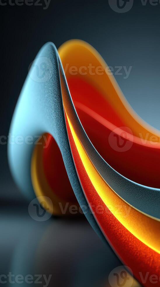 Abstract sculpture with smooth curves and vibrant colors in a modern art setting photo