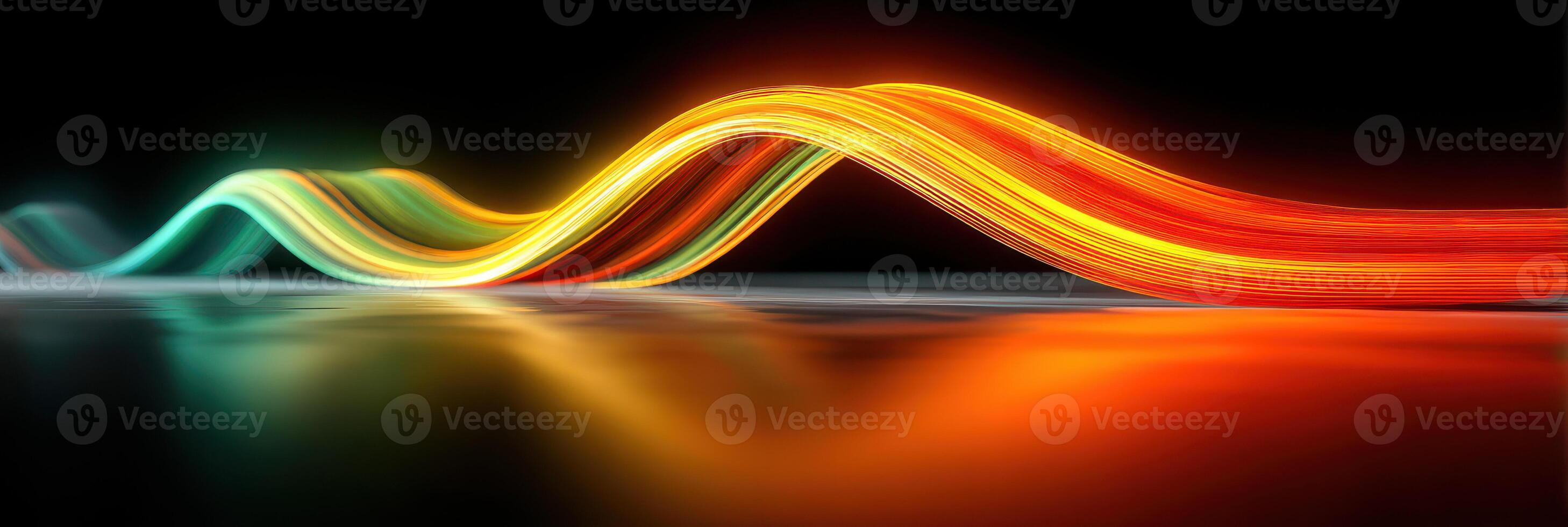 Colorful light trails create dynamic patterns in a dark space at night, showcasing artistry in modern design photo