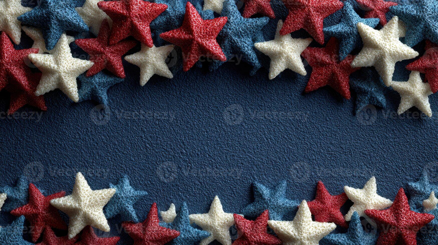 Colorful red, white, and blue star decorations create a festive border for celebration events in a vibrant setting photo