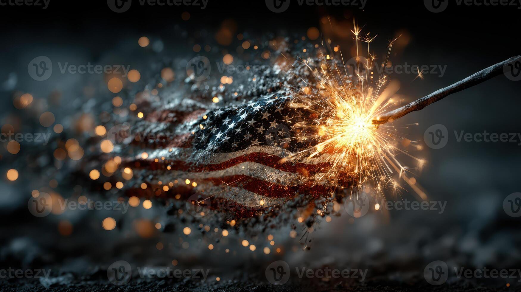 Firework bursts from an American flag in an artistic display celebrating freedom and unity during a nighttime event photo