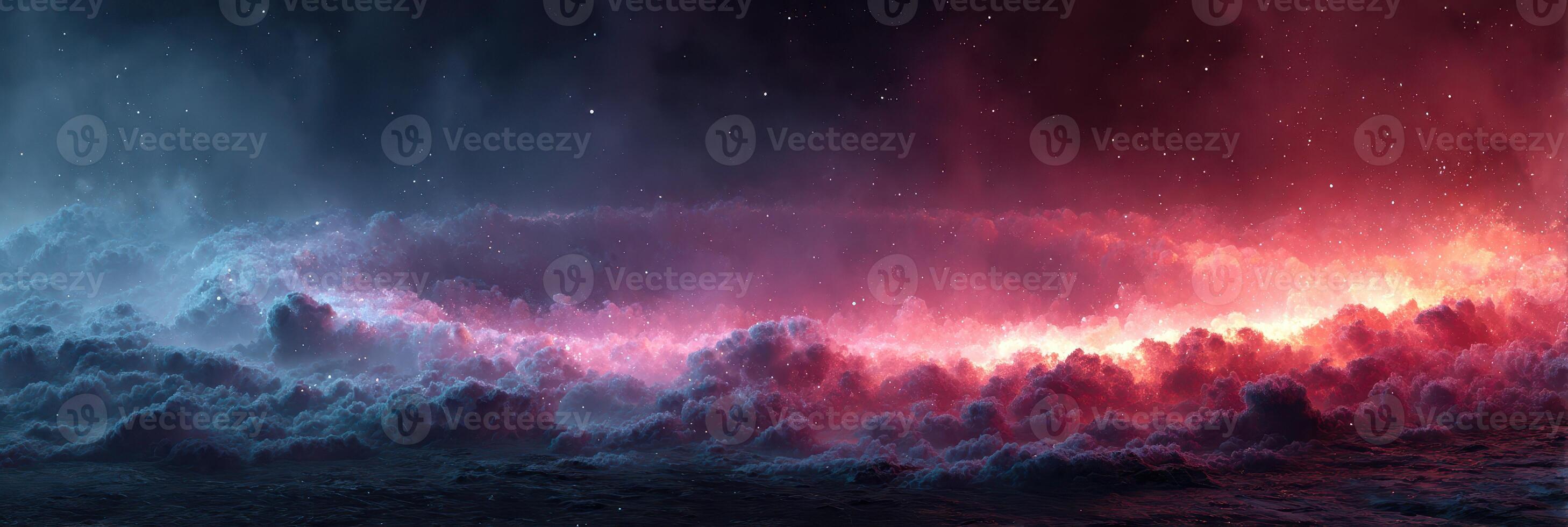 Vibrant cosmic clouds illuminated by light in a vast galaxy at night showcasing a stunning display of colors photo