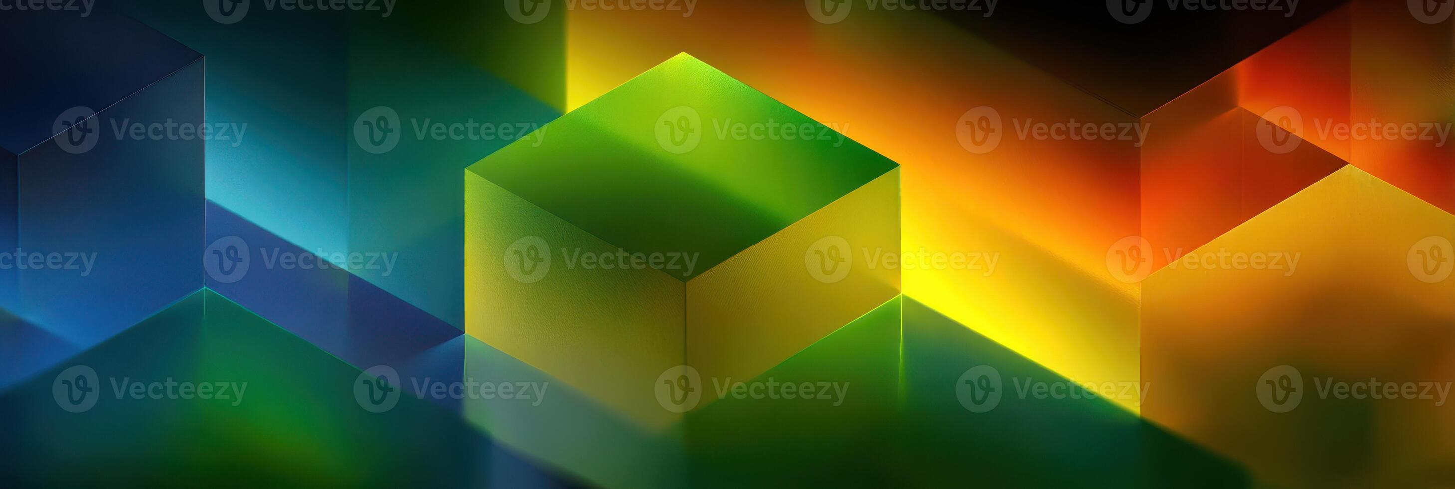 Colorful geometric shapes creating an artistic display of light and reflection in a modern abstract design photo