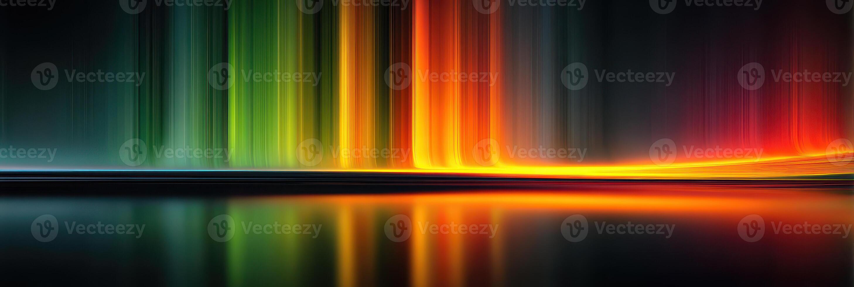 Vibrant abstract light trails reflect on a dark surface creating a dynamic visual experience in a serene setting photo