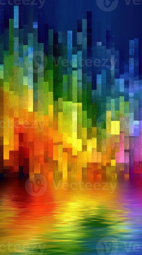 Colorful abstract landscape with vibrant reflections on the water surface during a calm evening photo