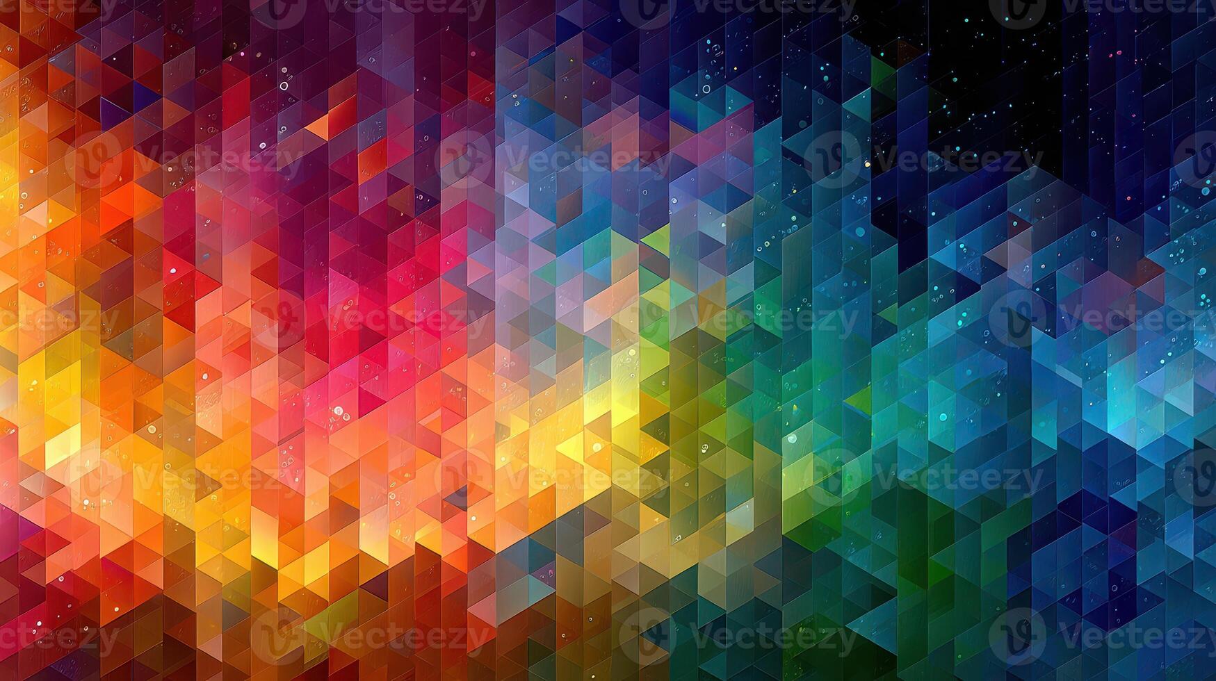 Colorful geometric abstract design featuring vibrant hues and triangular shapes on a dark background photo