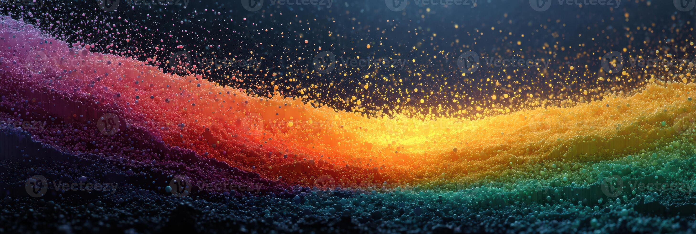 Colorful wave of liquid particles creating a vibrant abstract pattern in a dark background photo
