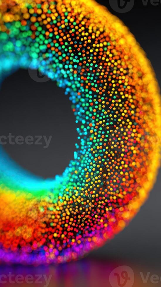 Colorful abstract design featuring a vibrant dotted spiral shape against a dark background photo