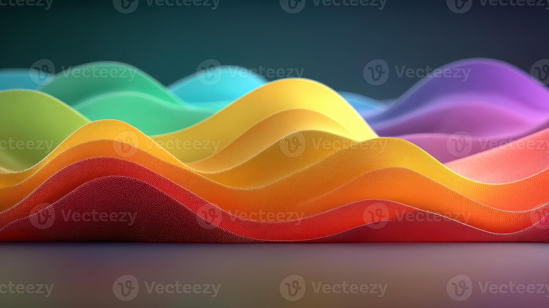 Colorful waves of fabric create an abstract design with gradient hues in a soft lighting setting photo