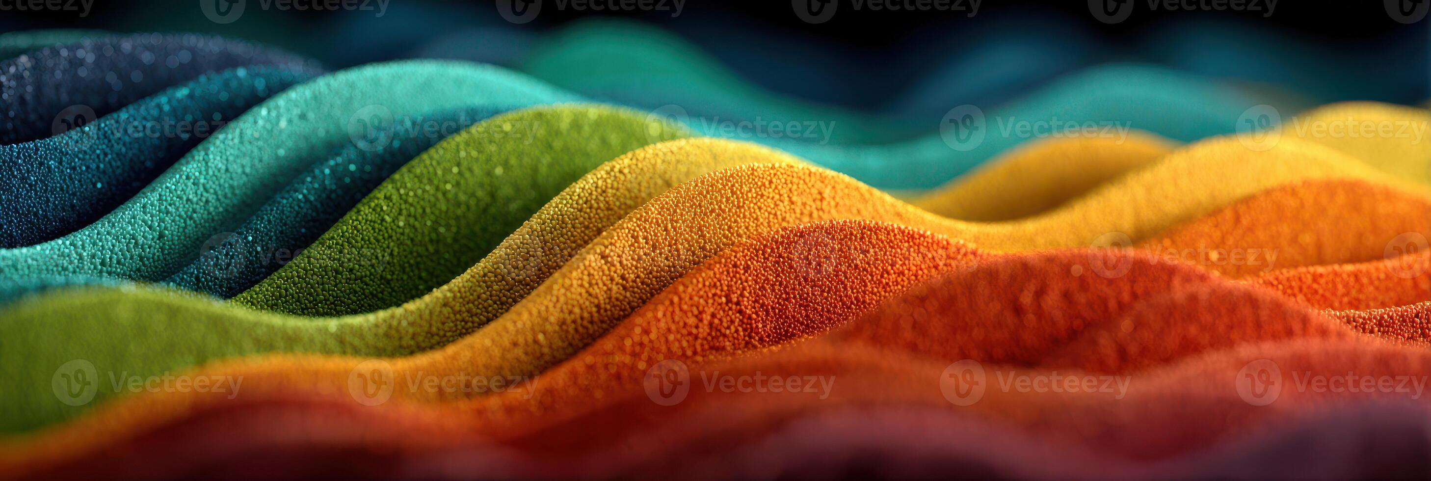 Colorful sand dunes create a vibrant landscape with smooth, flowing contours showcasing various shades blending together photo