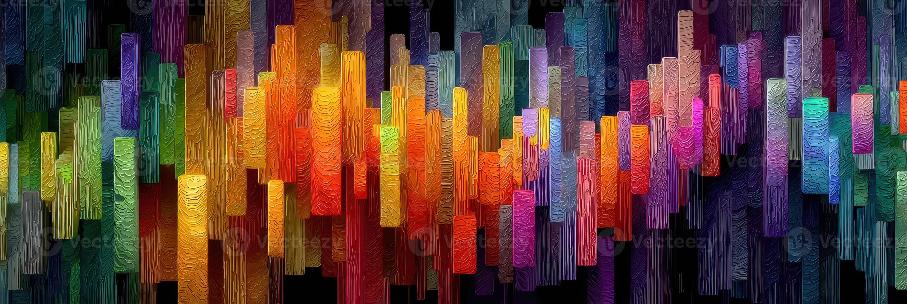 Colorful abstract vertical shapes create a vibrant and dynamic display in a contemporary artwork installation photo
