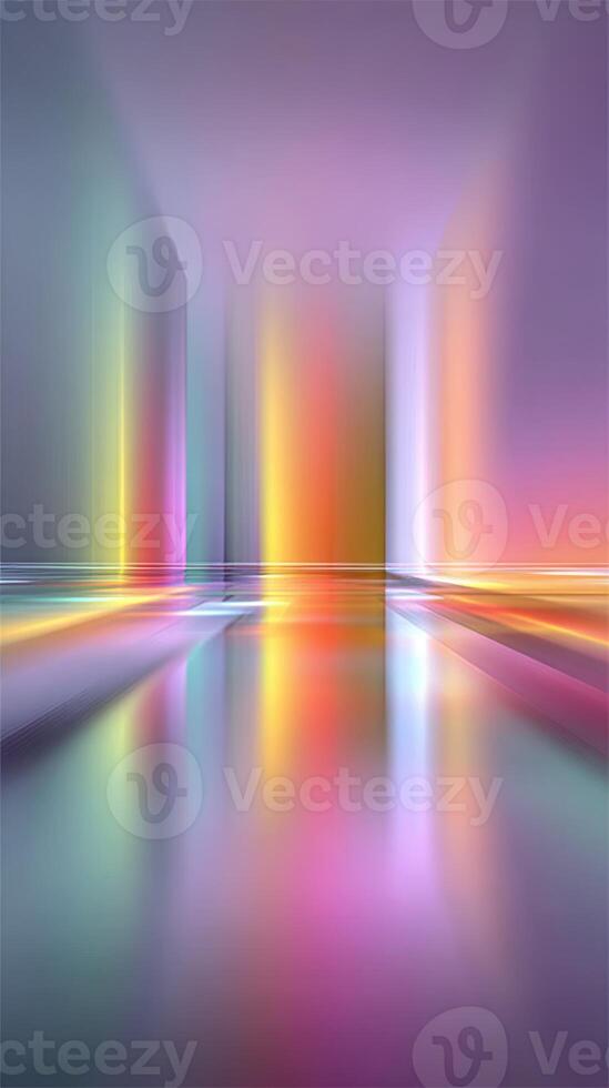 Colorful reflections illuminate a serene landscape in an abstract setting with vibrant hues and soft light photo